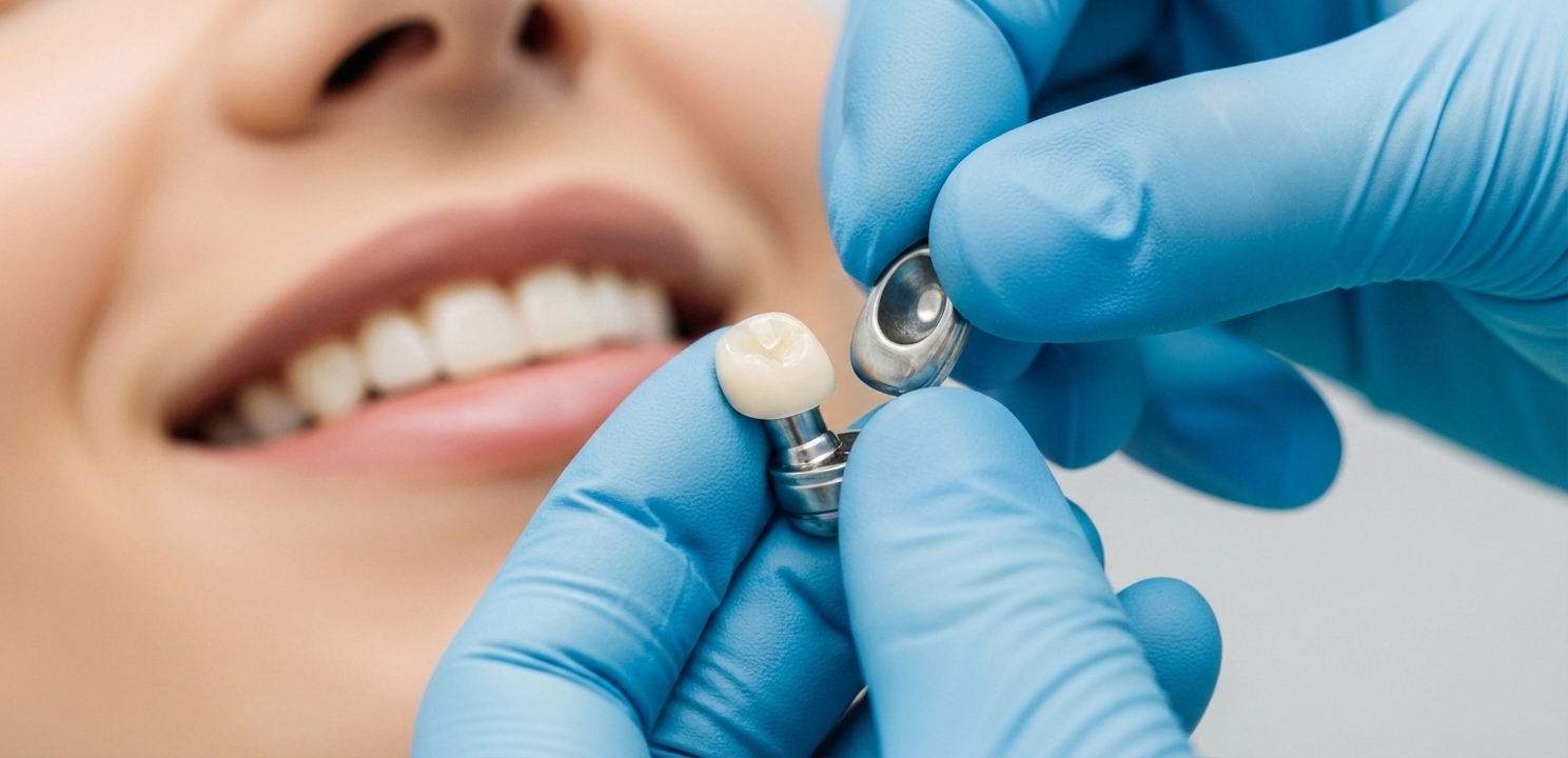 Applicazione Corona Definitiva su Impianto Impianti Dentali in Turchia, la fase finale con il posizionamento della corona definitiva.