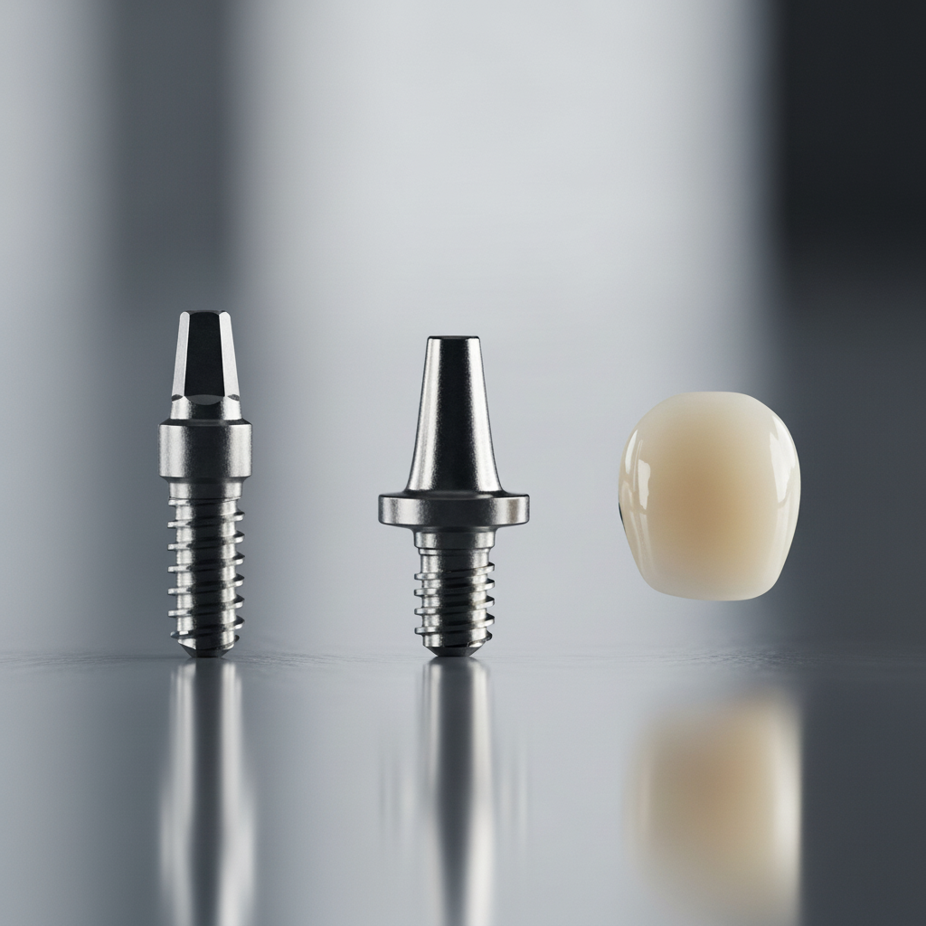 Structure d'un implant dentaire moderne en titane Implants Dentaires Italie : comprendre la composition, de la vis en titane à la couronne prothétique finale