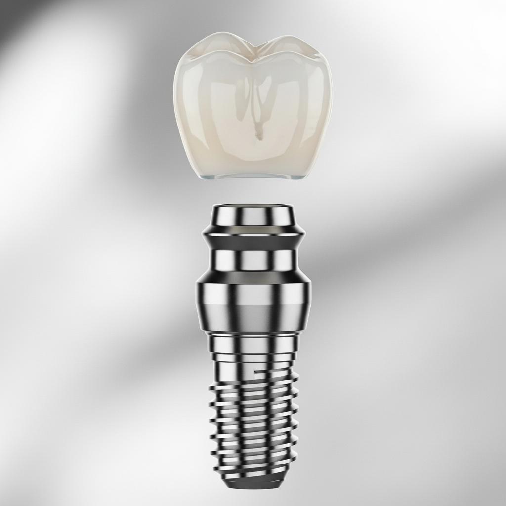 Costo Impianti Dentali: visualizzazione dettagliata dei componenti essenziali di un impianto singolo.