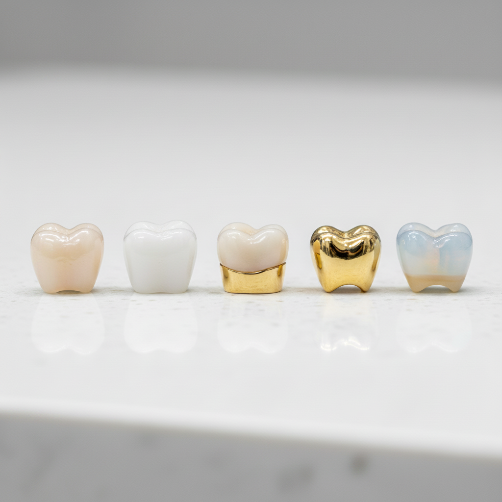 Varietà e materiali delle corone dentali Corone Dentali Italia, esplorando le diverse tipologie di materiali protesici disponibili per restauri dentali.