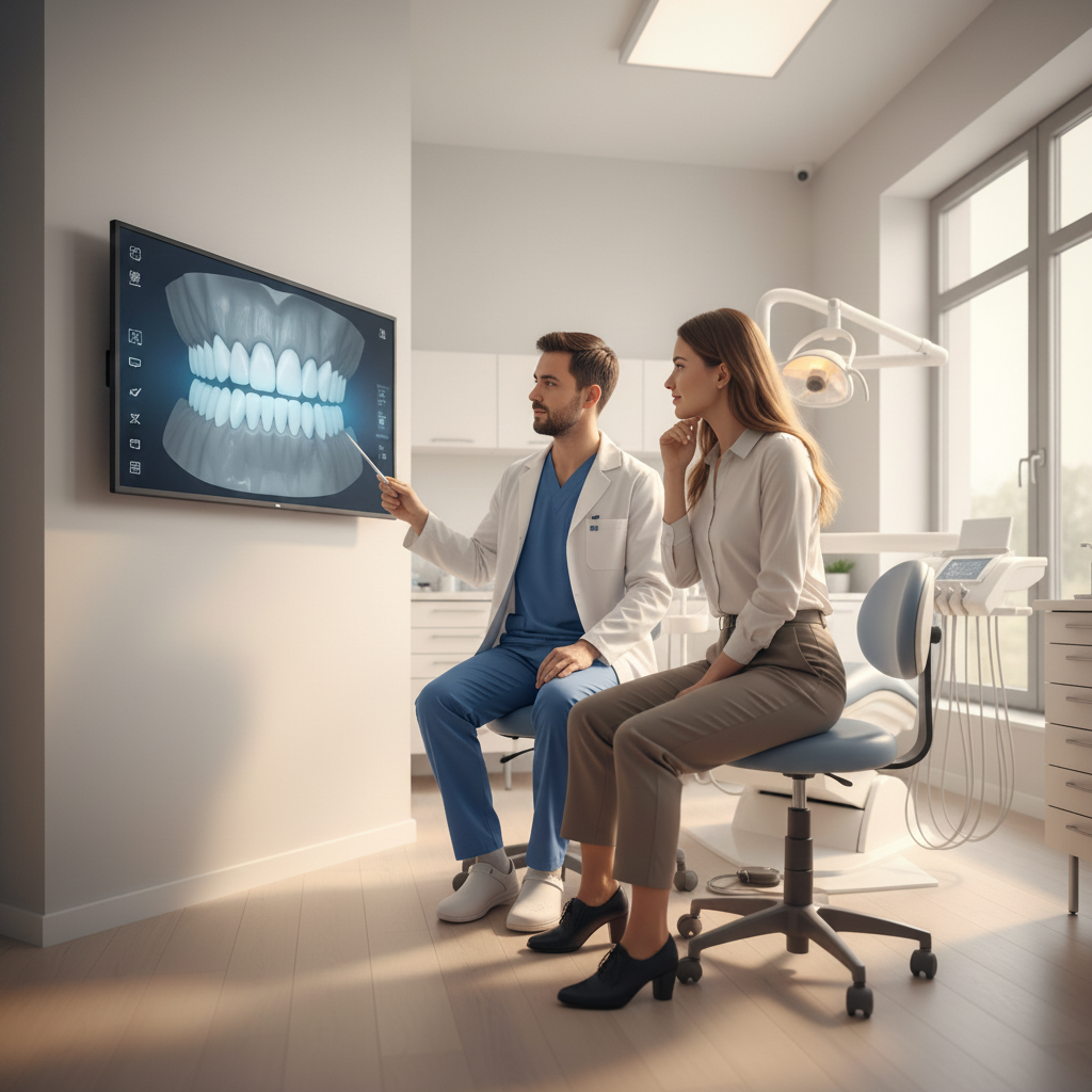 Valutazione iniziale con tecnologia per il sorriso Smile Makeover in Italia, dove una consultazione approfondita guida la pianificazione personalizzata del tuo sorriso perfetto.