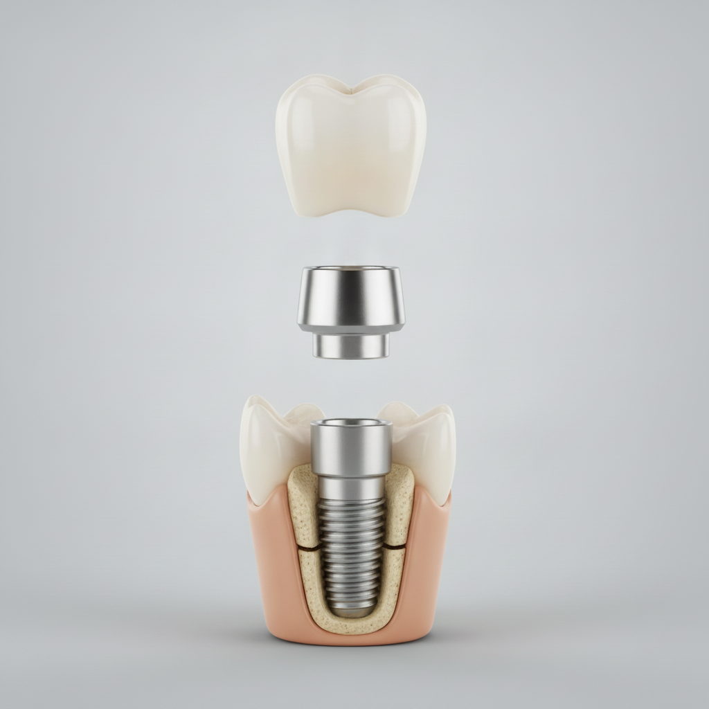 Impianto dentale: struttura e componenti essenziali Quanto Durano gli Impianti Dentali? L'anatomia rivela vite, abutment e protesi, elementi essenziali per la longevità.