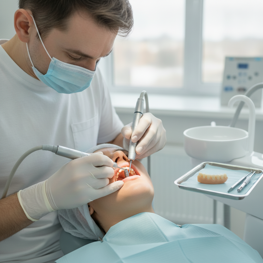 Procedura di Impianto Dentale a Carico Immediato Impianti Dentali in un Giorno Italia: Il processo di inserimento dell'impianto con protesi provvisoria immediata.