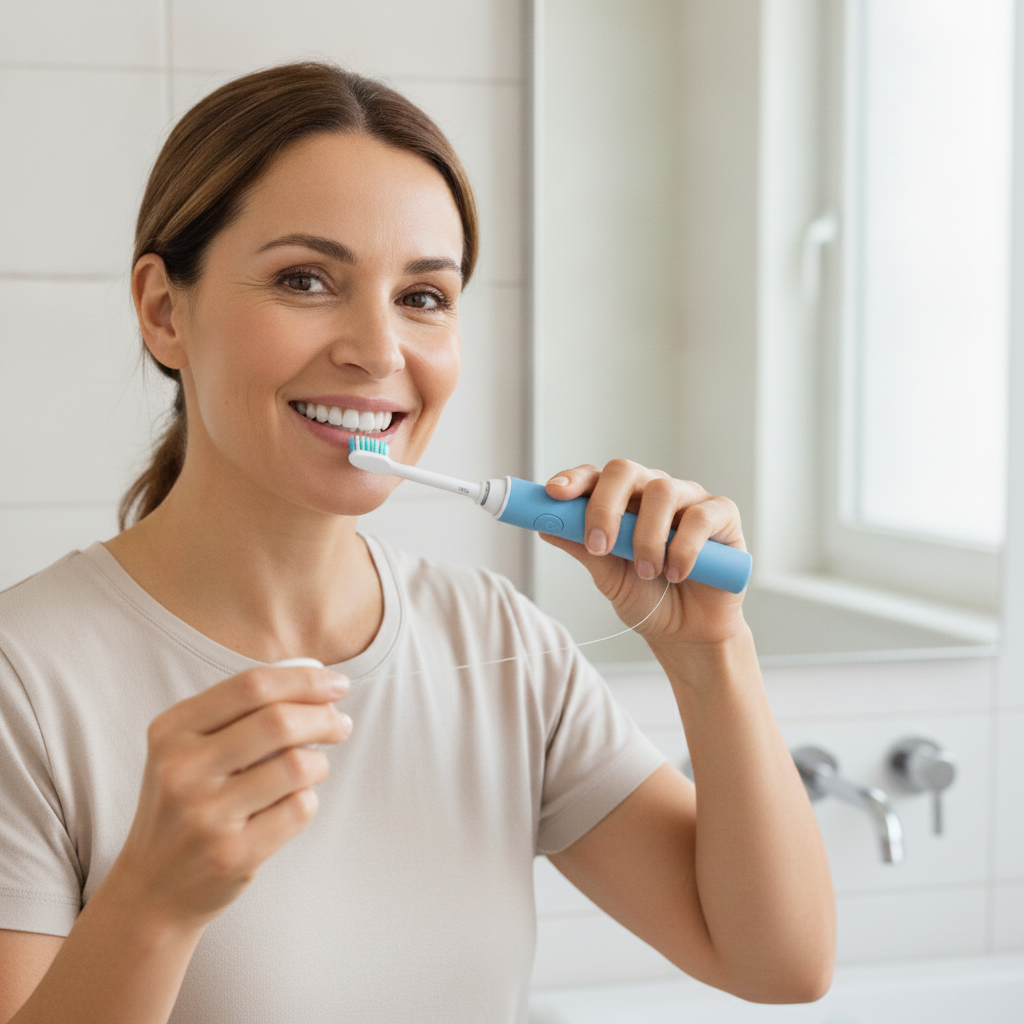 Routine di igiene dentale quotidiana Quanto Durano gli Impianti Dentali: la longevità dipende da igiene orale rigorosa e controlli regolari.