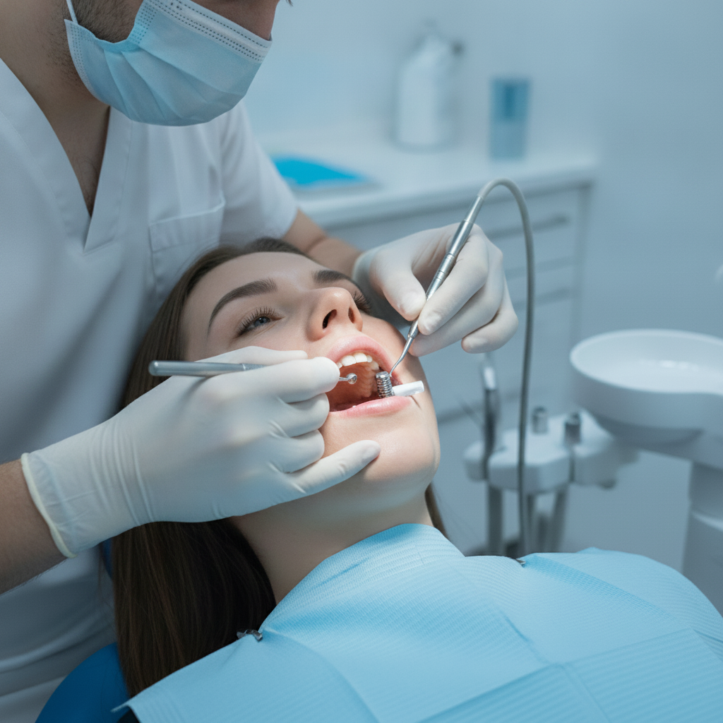 Chirurgia per impianti dentali a carico immediato Impianti Dentali in un Giorno Italia: Il dentista inserisce impianti e fissa una protesi provvisoria in clinica.